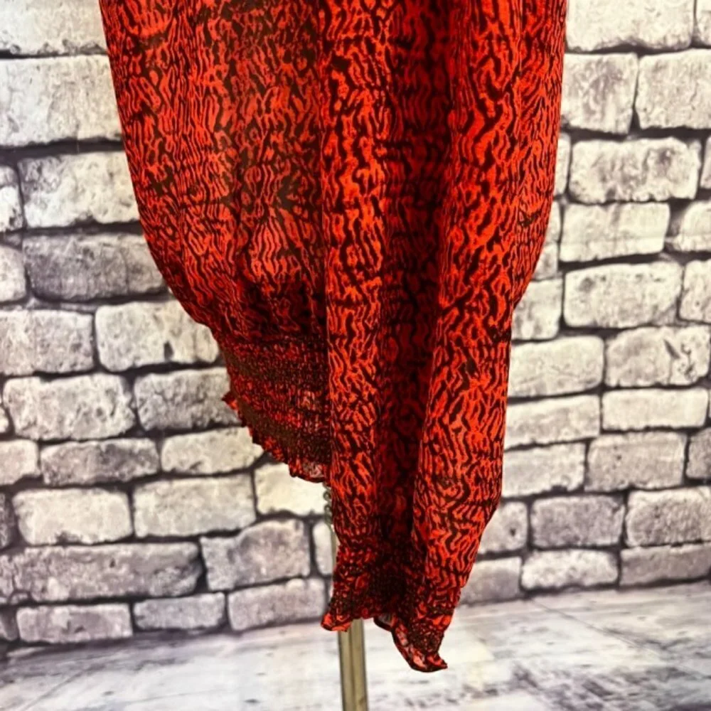 Michael Kors Red & Black Semi Sheer Long Sleeve Blouse Size M